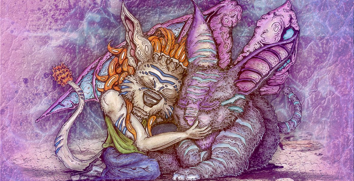 Jasper hugging Grandma's pet